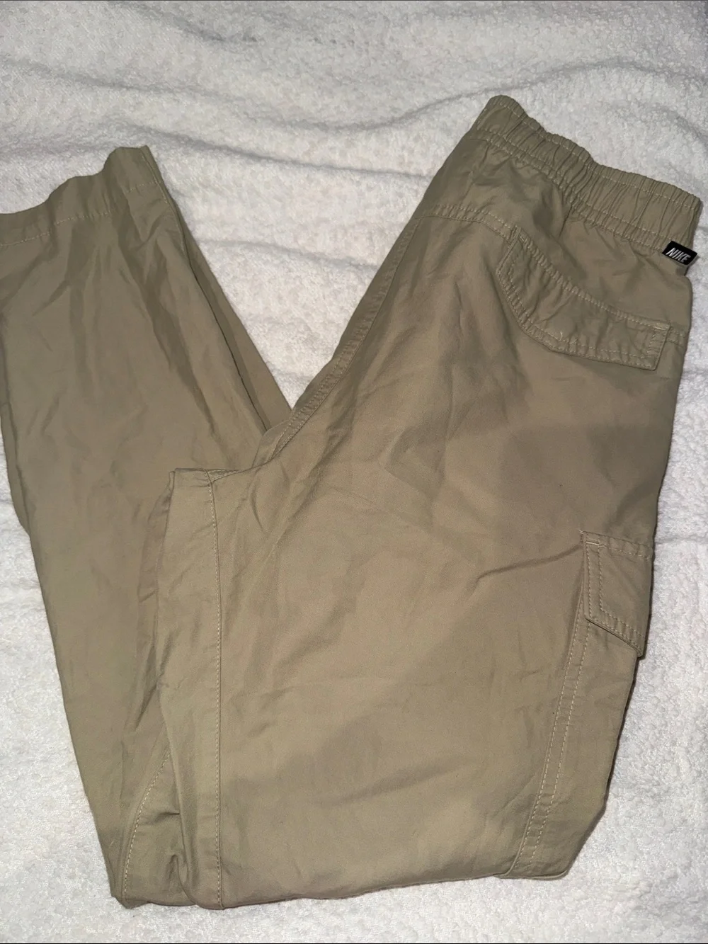 Nike Men's Tan Cargo Joggers with White Swoosh